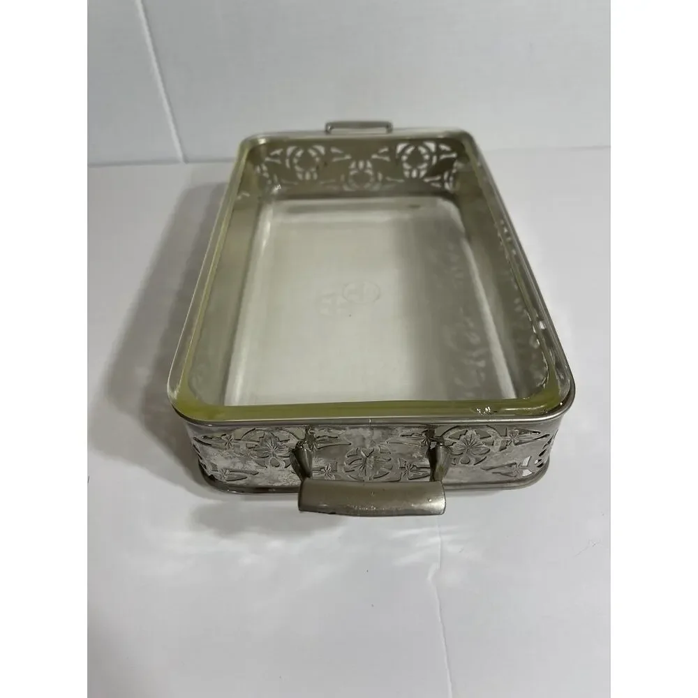 Vtg Footed Rectangular‎ Serving Tray With Pyrex Serving Dish